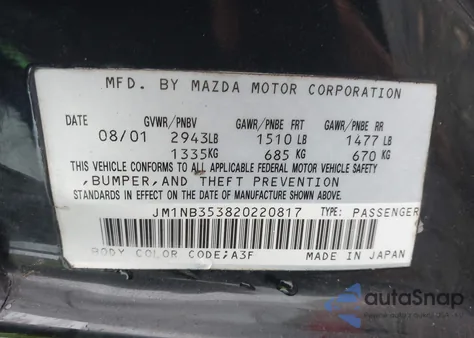 2002 Mazda Mx-5 Miata Ls из США, поврежденный, VIN JM1NB353820220817